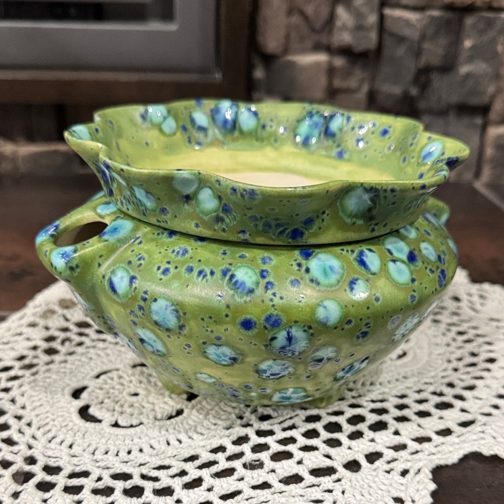 Green and Blue Ceramic African watering pot
